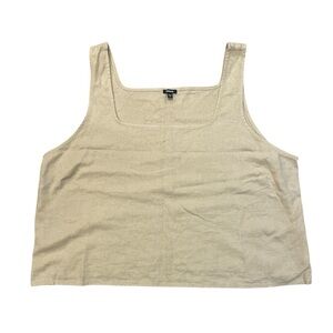Linen blend crop square neck beige tank top vacation beach cruise lagenlook XXL